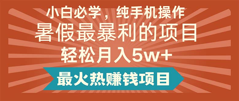 （11583期）小白必学，纯手机操作，暑假最暴利的项目轻松月入5w+最火热赚钱项目-大象聊项目