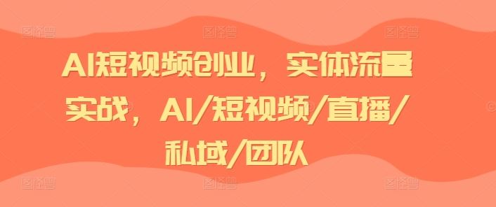 AI短视频创业，实体流量实战，AI/短视频/直播/私域/团队-大象聊项目