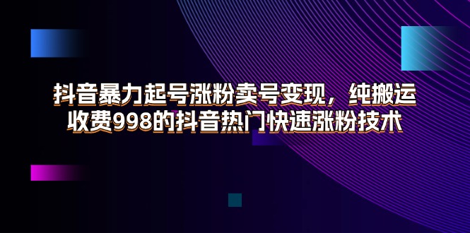 （11656期）抖音暴力起号涨粉卖号变现，纯搬运，收费998的抖音热门快速涨粉技术-大象聊项目