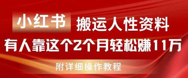 小红书搬运人性资料，有人靠这个2个月轻松赚11w，附教程【揭秘】-大象聊项目