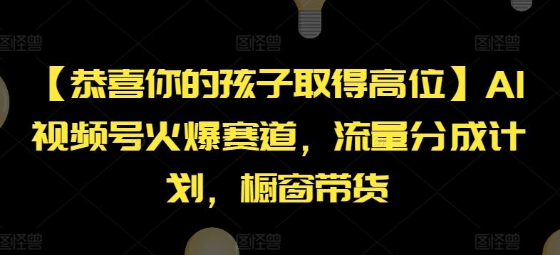 【恭喜你的孩子取得高位】AI视频号火爆赛道，流量分成计划，橱窗带货【揭秘】-大象聊项目