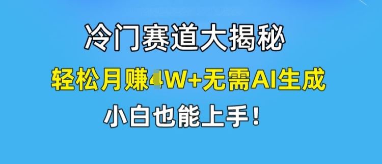 冷门赛道大揭秘，轻松月赚1W+无需AI生成，小白也能上手【揭秘】-大象聊项目