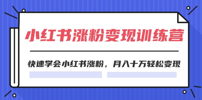 （11762期）2024小红书涨粉变现训练营，快速学会小红书涨粉，月入十万轻松变现(40节)-大象聊项目