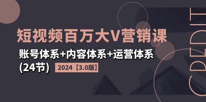 （11795期）2024短视频·百万大V营销课【3.0版】账号体系+内容体系+运营体系(24节)-大象聊项目