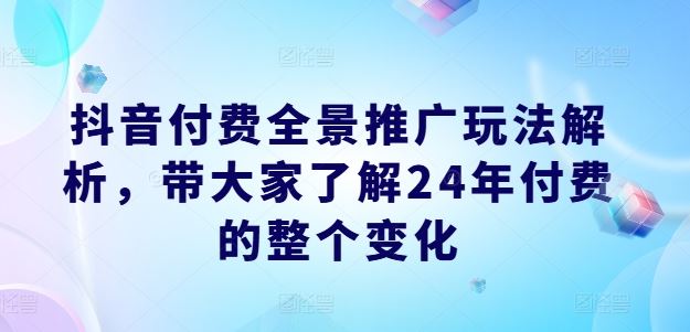 抖音付费全景推广玩法解析，带大家了解24年付费的整个变化-大象聊项目