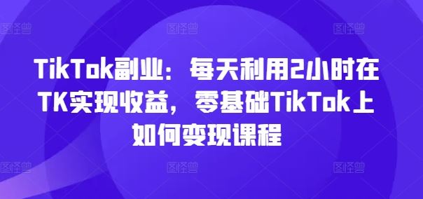 TikTok副业：每天利用2小时在TK实现收益，零基础TikTok上如何变现课程-大象聊项目
