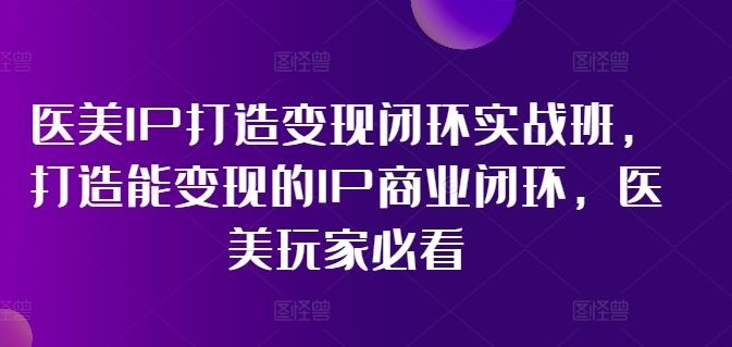 医美IP打造变现闭环实战班，打造能变现的IP商业闭环，医美玩家必看!-大象聊项目