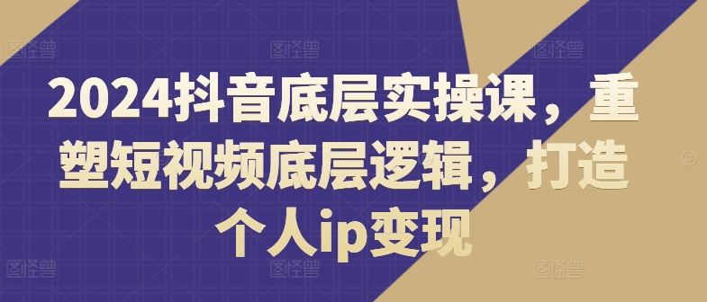 2024抖音底层实操课，​重塑短视频底层逻辑，打造个人ip变现-大象聊项目