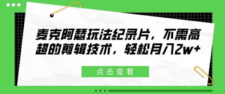 麦克阿瑟玩法纪录片，不需高超的剪辑技术，轻松月入2w+【揭秘】-大象聊项目