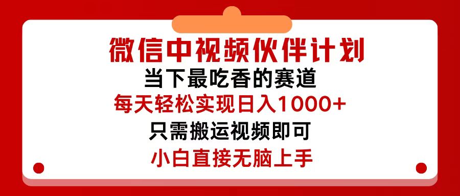 （12017期）微信中视频伙伴计划，仅靠搬运就能轻松实现日入500+，关键操作还简单，…-大象聊项目