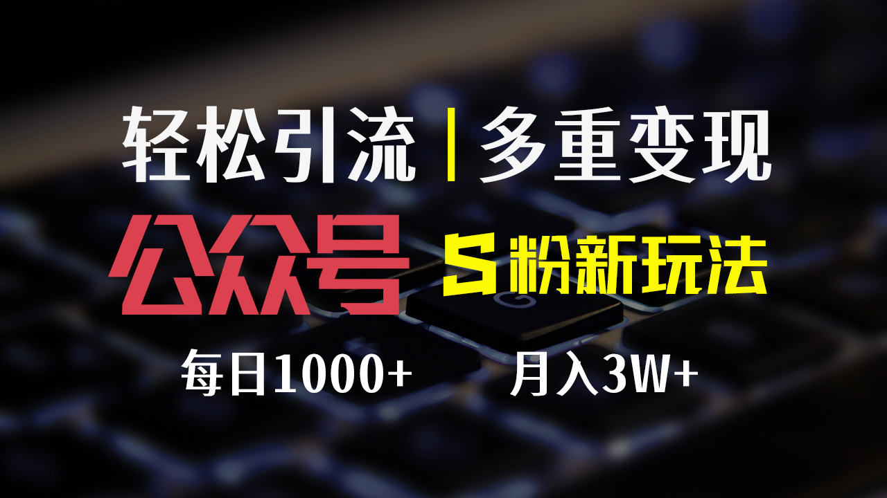 （12073期）公众号S粉新玩法，简单操作、多重变现，每日收益1000+-大象聊项目
