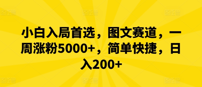 小白入局首选，图文赛道，一周涨粉5000+，简单快捷，日入200+-大象聊项目