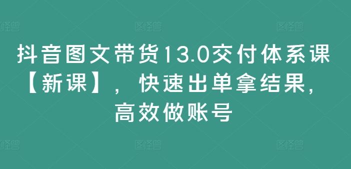 抖音图文带货13.0交付体系课【新课】,快速出单拿结果,高效做账号-大象聊项目