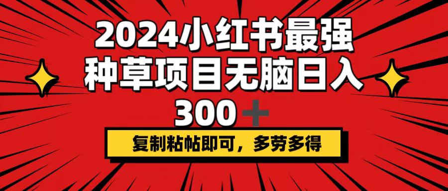 （12336期）2024小红书最强种草项目，无脑日入300+，复制粘帖即可，多劳多得-大象聊项目
