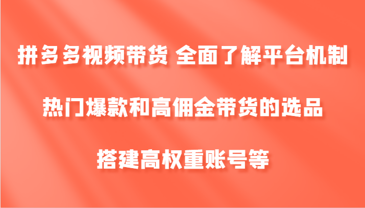 拼多多视频带货 全面了解平台机制、热门爆款和高佣金带货的选品，搭建高权重账号等-大象聊项目