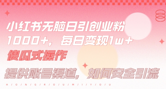小红书无脑每日引流创业粉500+，小白每天只花半小时，躺赚长尾收益【揭秘】-大象聊项目