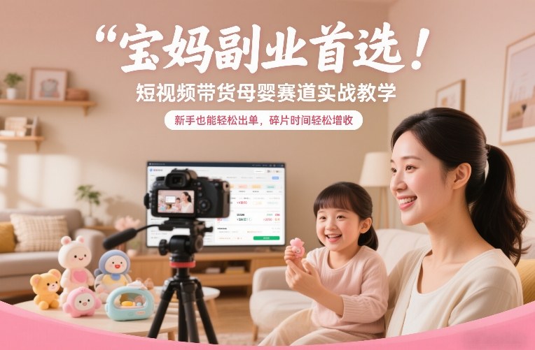 宝妈副业首选！短视频带货母婴赛道实战教学，新手也能轻松出单，碎片时间轻松增收-大象聊项目