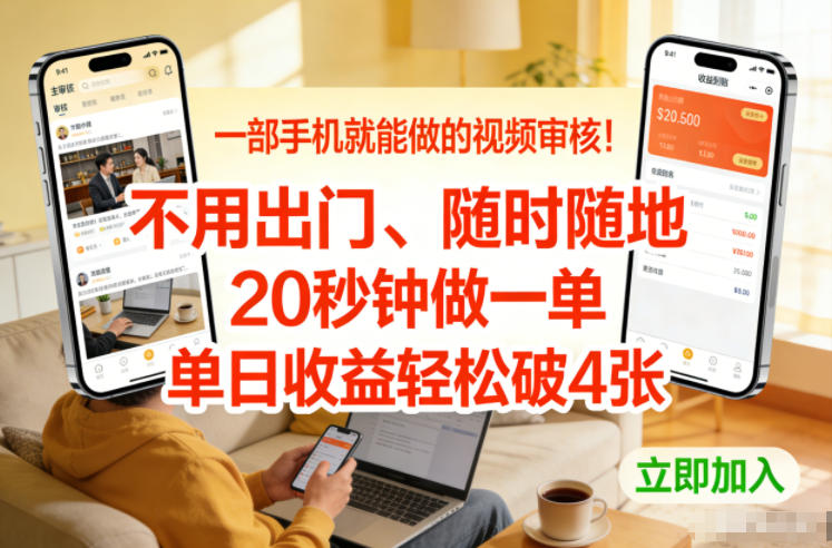 一部手机就能做的视频审核！不用出门，随时随地，20秒钟做一单，单日收益轻松破4张【揭秘】-大象聊项目