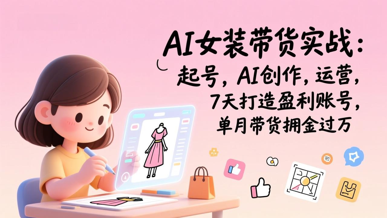 AI女装带货实战：起号，AI创作，运营，7天打造盈利账号，单月带货佣金过万-大象聊项目