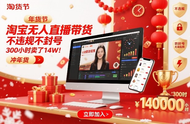 淘宝无人直播带货，不违规不封号，不需要发视频，300小时卖了14W！冲年货节【揭秘】-大象聊项目