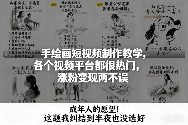 手绘画短视频制作教学，各个视频平台都很热门，涨粉变现两不误-大象聊项目