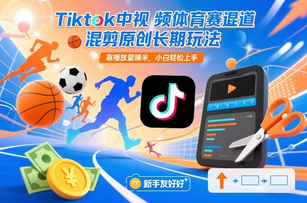 Tiktok中视频体育赛道混剪原创长期玩法，靠播放量賺米，小白轻松上手-大象聊项目