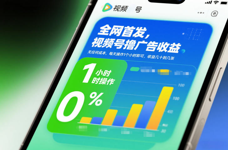 全网首发，视频号撸广告收益，无任何成本，每天操作1个小时即可，收益几十到几张-大象聊项目