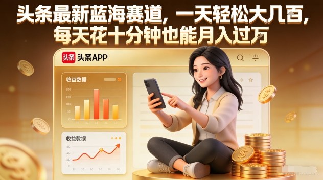 头条最新蓝海赛道，一天轻松大几张，每天花十分钟也能月入过1W【揭秘】-大象聊项目