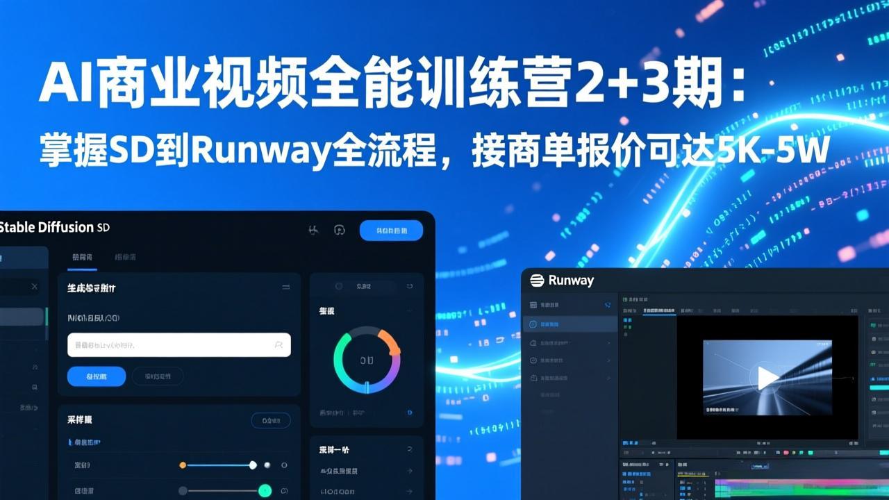 AI商业视频全能训练营2+3期：掌握SD到Runway全流程，接商单报价可达5K-5W-大象聊项目