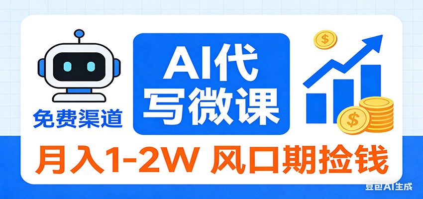 2026告别打工！AI 代写微课，提供免费渠道，月入 1-2W 风口期捡钱-大象聊项目