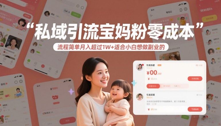 私域引流宝妈粉零成本流程简单月入超过1W+适合小白想做副业的-大象聊项目