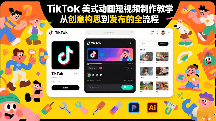 TikTok美式动画短视频制作教学，从创意构思到发布的全流程-大象聊项目
