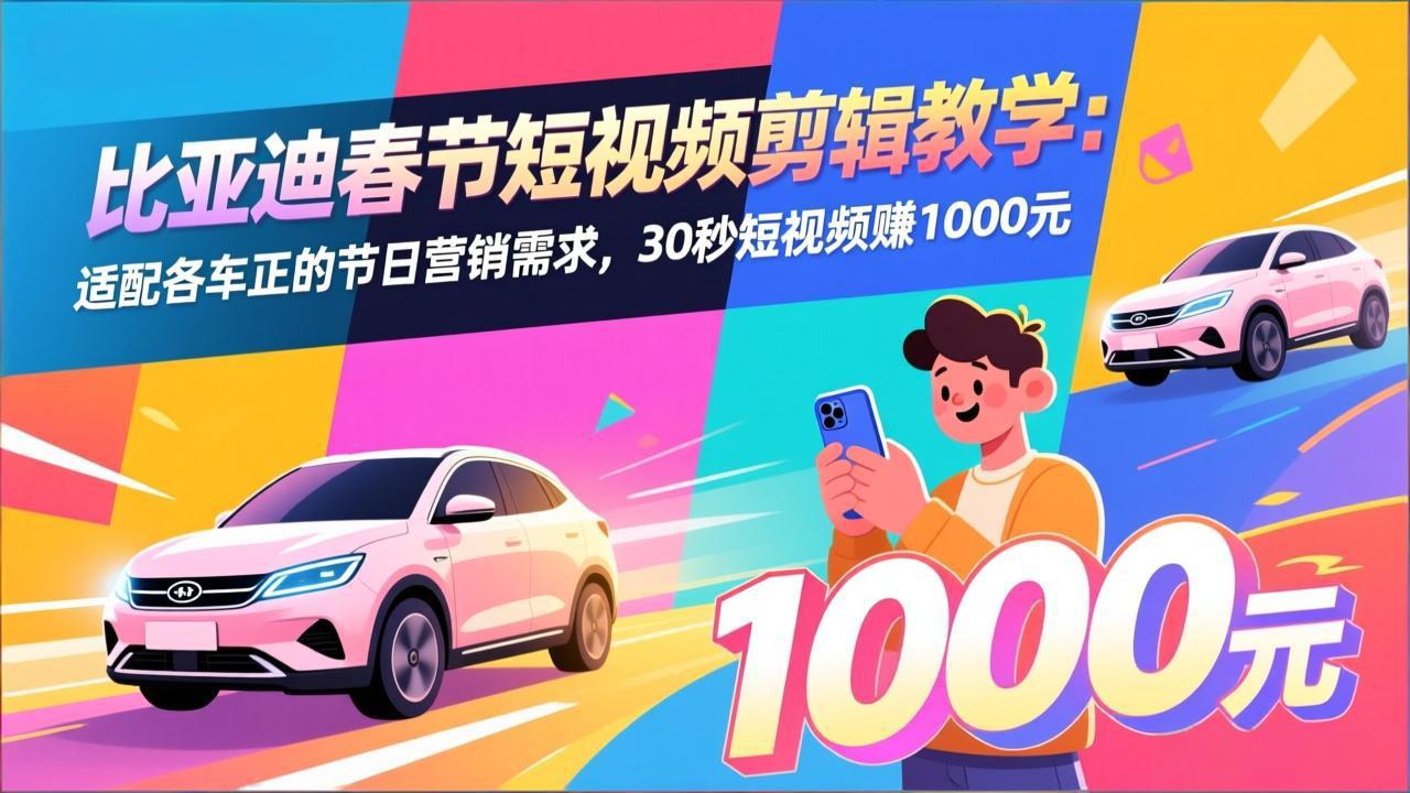 比亚迪春节短视频剪辑教学：适配各车企的节日营销需求，30秒短视频赚1000元-大象聊项目