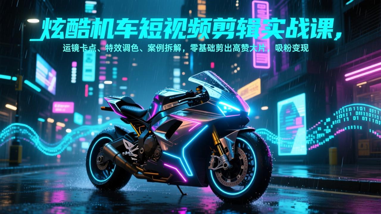 炫酷机车短视频剪辑实战课，运镜卡点、特效调色、案例拆解，零基础剪出高赞大片，吸粉变现-大象聊项目