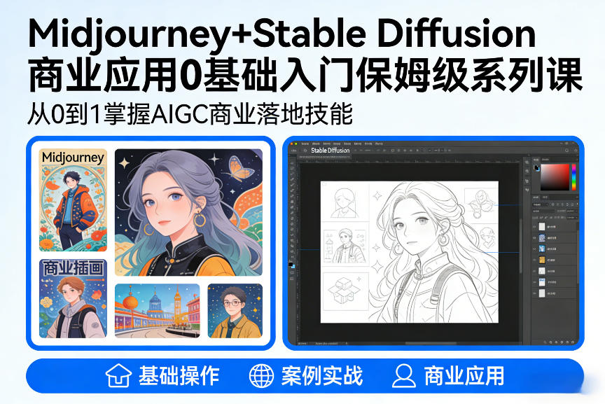AIGC商业应用Midjourney+Stable Diffusion教程，0基础入门保姆级系列课-大象聊项目