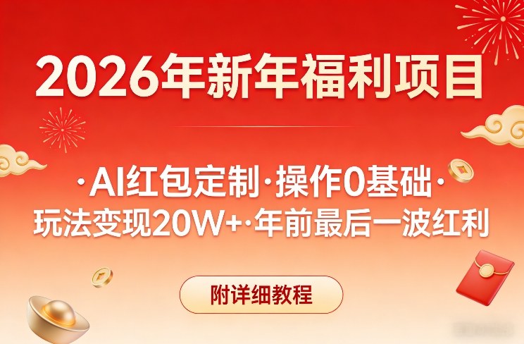 新年福利项目，AI红包定制，操作0基础，玩法变现20W+年前最后一波红利，附详细教程-大象聊项目