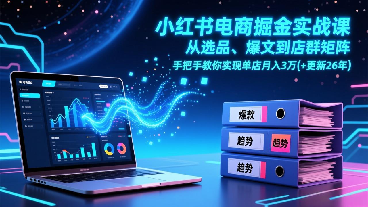 小红书电商掘金实战课，从选品、爆文到店群矩阵，手把手教你实现单店月入3万+(更新26年-大象聊项目