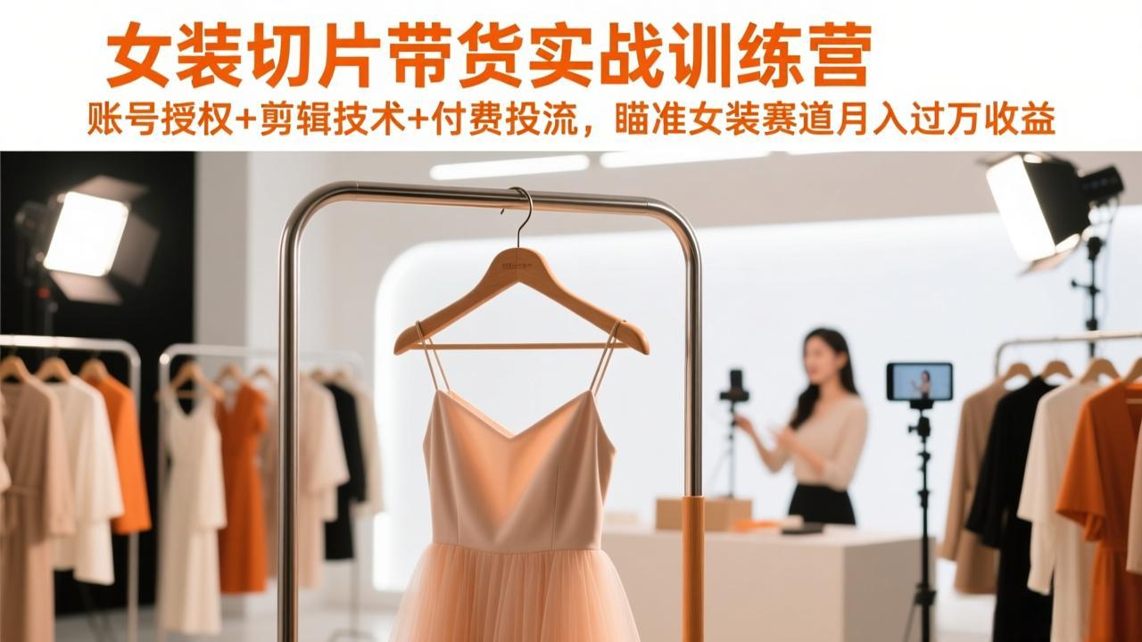 女装切片带货实战训练营，账号授权+剪辑技术+付费投流，瞄准女装赛道月入过万收益-大象聊项目