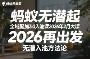 蚂蚁无潜不起全域配抖加3.0入池课2026年2月大课，2026再出发，无潜入池方法论-大象聊项目