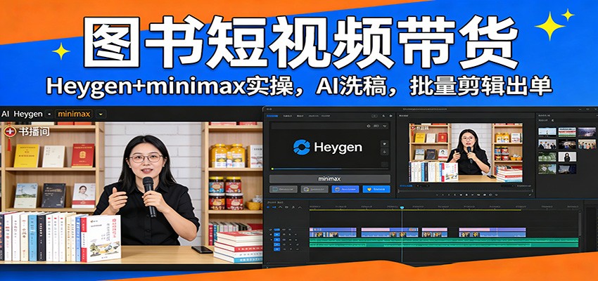 图书短视频带货：Heygen+minimax实操，AI洗稿 ，批量剪辑出单-大象聊项目