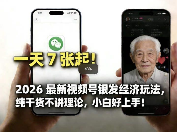 2026最新视频号银发经济玩法，轻松每天7张起，小白也可做-大象聊项目
