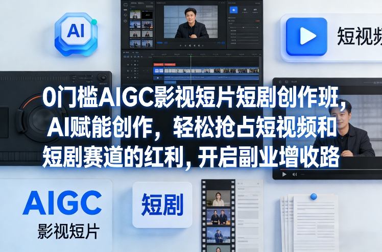 0门槛AIGC影视短片短剧创作班，AI赋能创作，轻松抢占短视频和短剧赛道的红利，开启副业增收路-大象聊项目