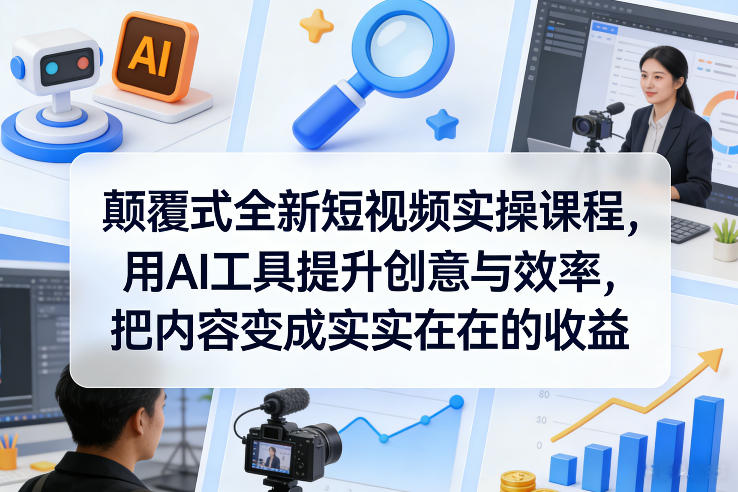 颠覆式全新短视频实操课程，用AI工具提升创意与效率，把内容变成实实在在的收益-大象聊项目