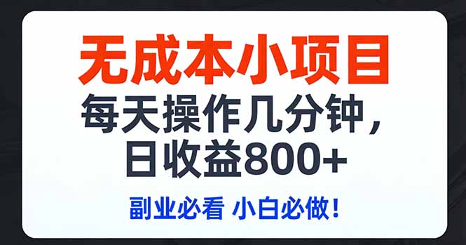 无成本小项目,每天操作几分钟,日收益800+ 副业必看 小白必做！-大象聊项目