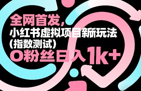 全网首发，小红书虚拟项目新玩法(指数测试)，0粉丝日入1k+，整个玩法完整拆解！-大象聊项目