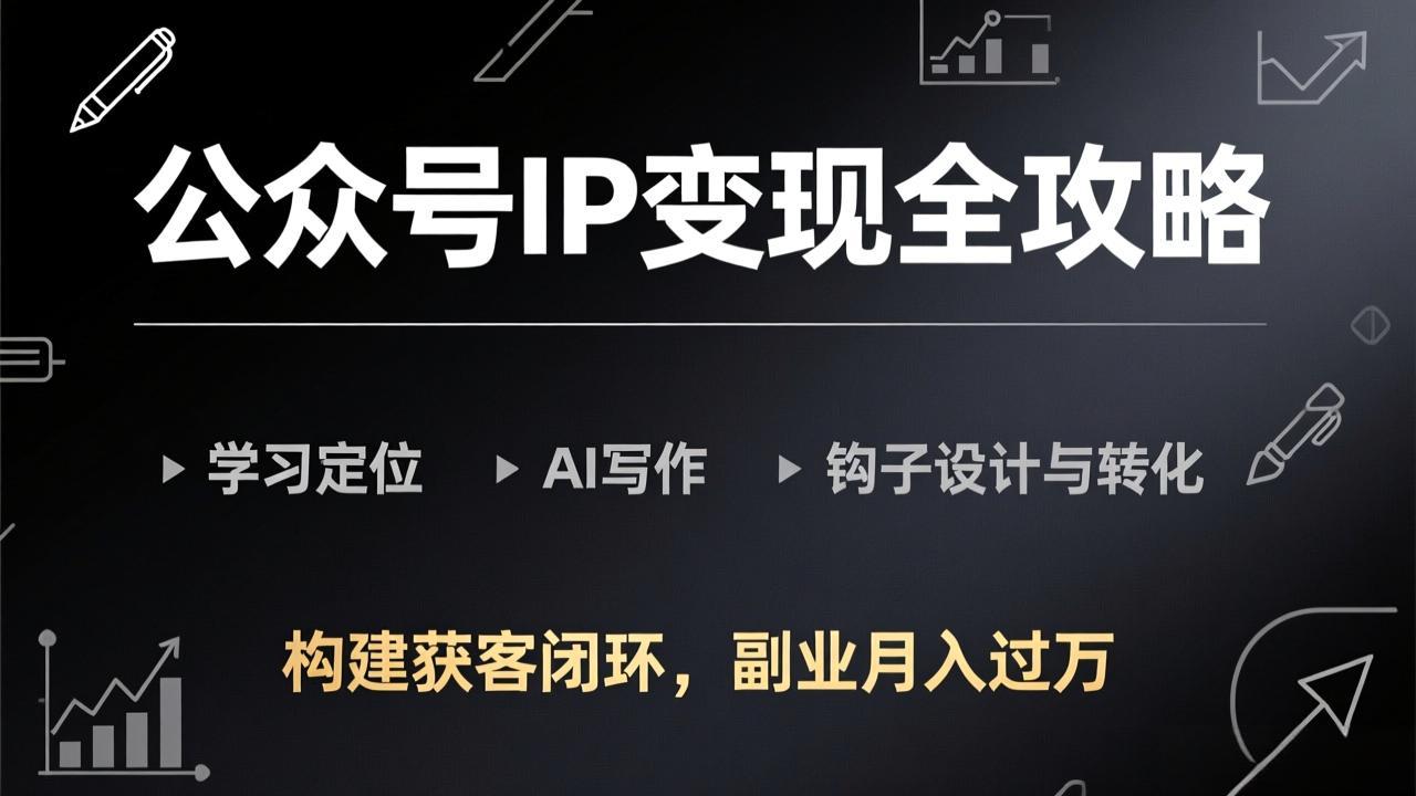 公众号IP变现全攻略-更新，学习定位、AI写作、钩子设计与转化，构建获客闭环，副业月入过万-大象聊项目