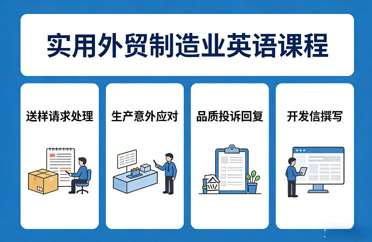 实用外贸制造业英语课程，教你专业处理送样请求、应对生产意外、回复品质投诉、撰写开发信等-大象聊项目