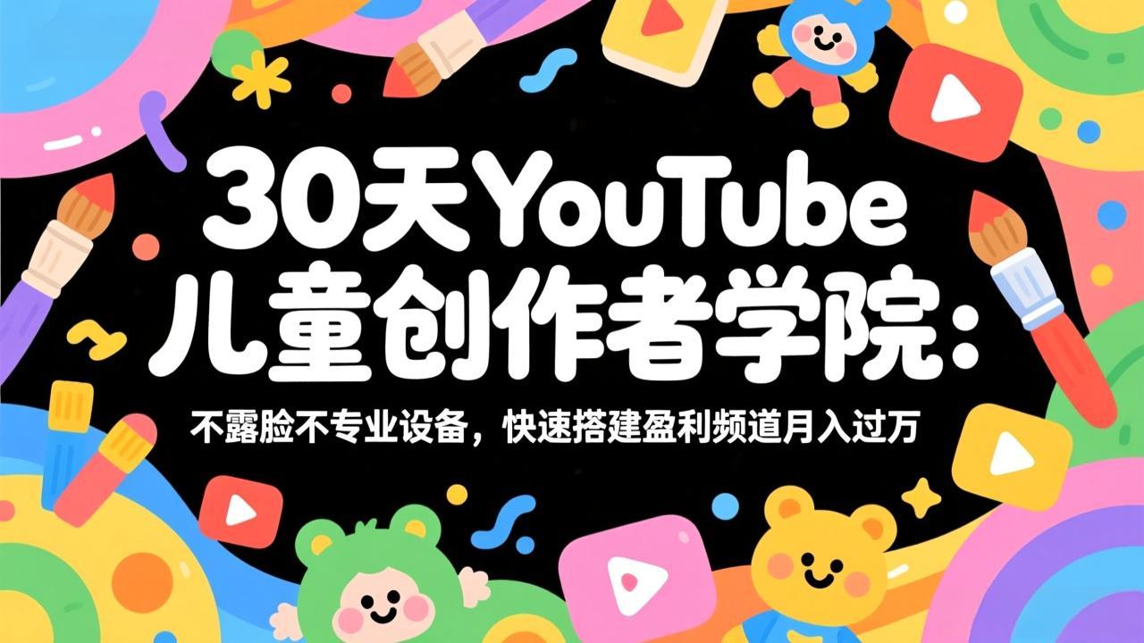 30天YouTube儿童创作者学院：不露脸不专业设备，快速搭建盈利频道月入过万-大象聊项目