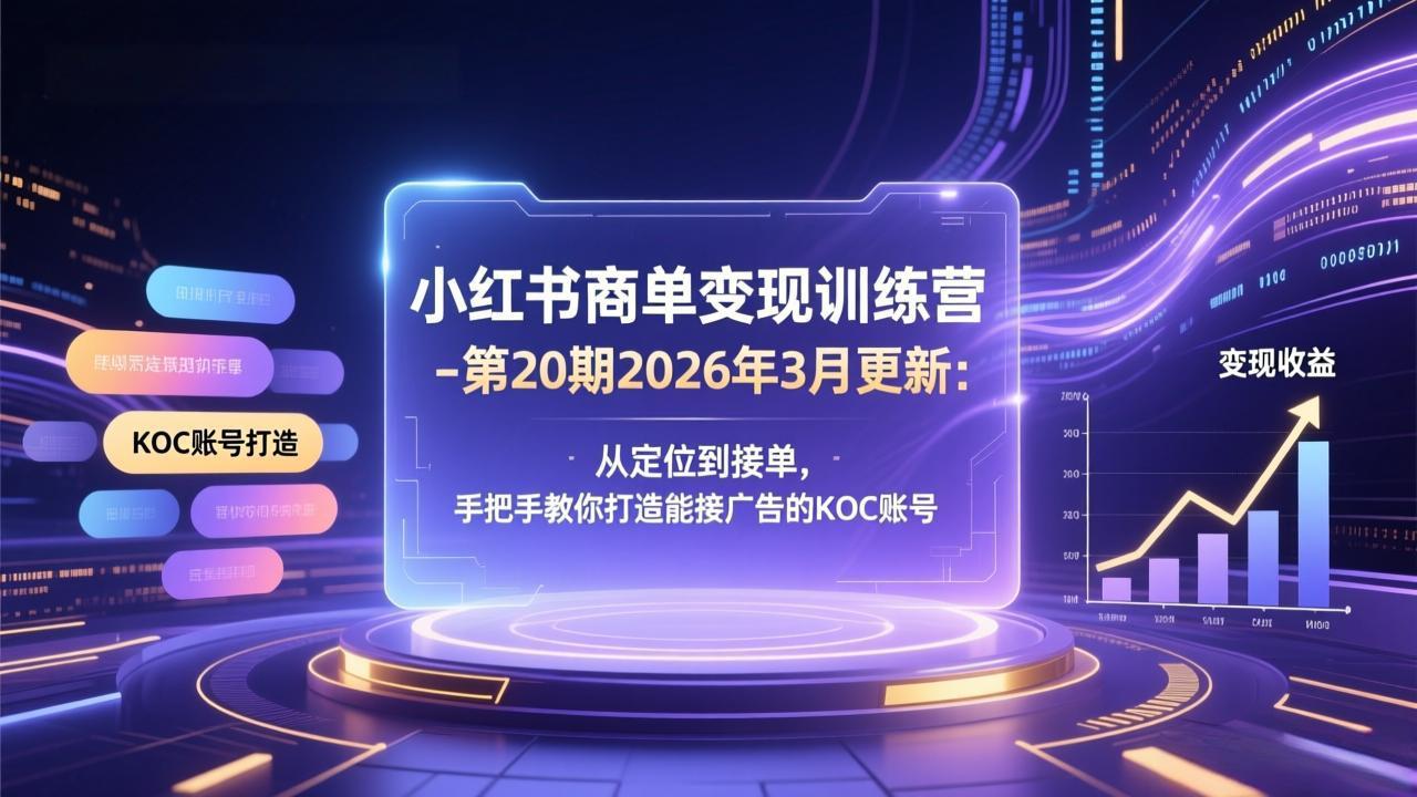 小红书商单变现训练营-第20期26年3月更新：从定位到接单，手把手教你打造能接广告的KOC账号-大象聊项目