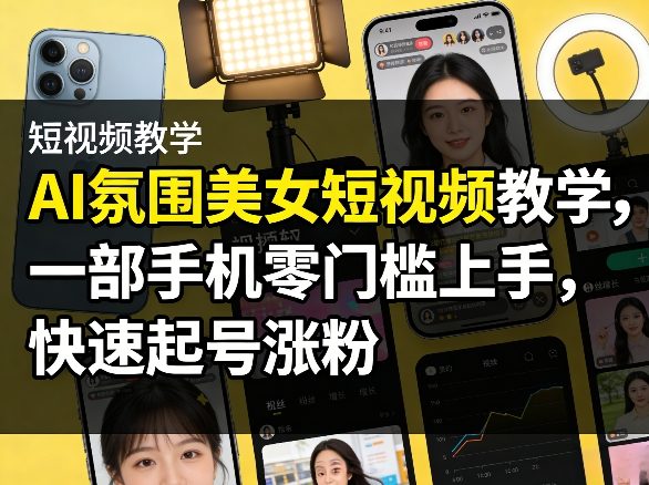 AI氛围美女短视频教学，一部手机零门槛上手，快速起号涨粉-大象聊项目